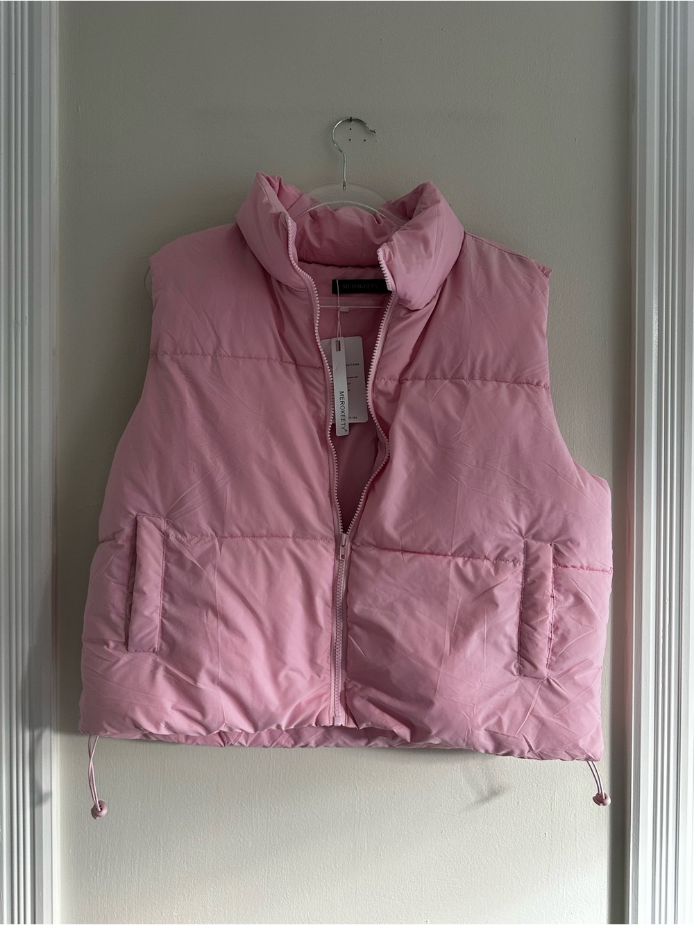 Light Pink Quilted Puffer Vest - Sleeveless Zip Front